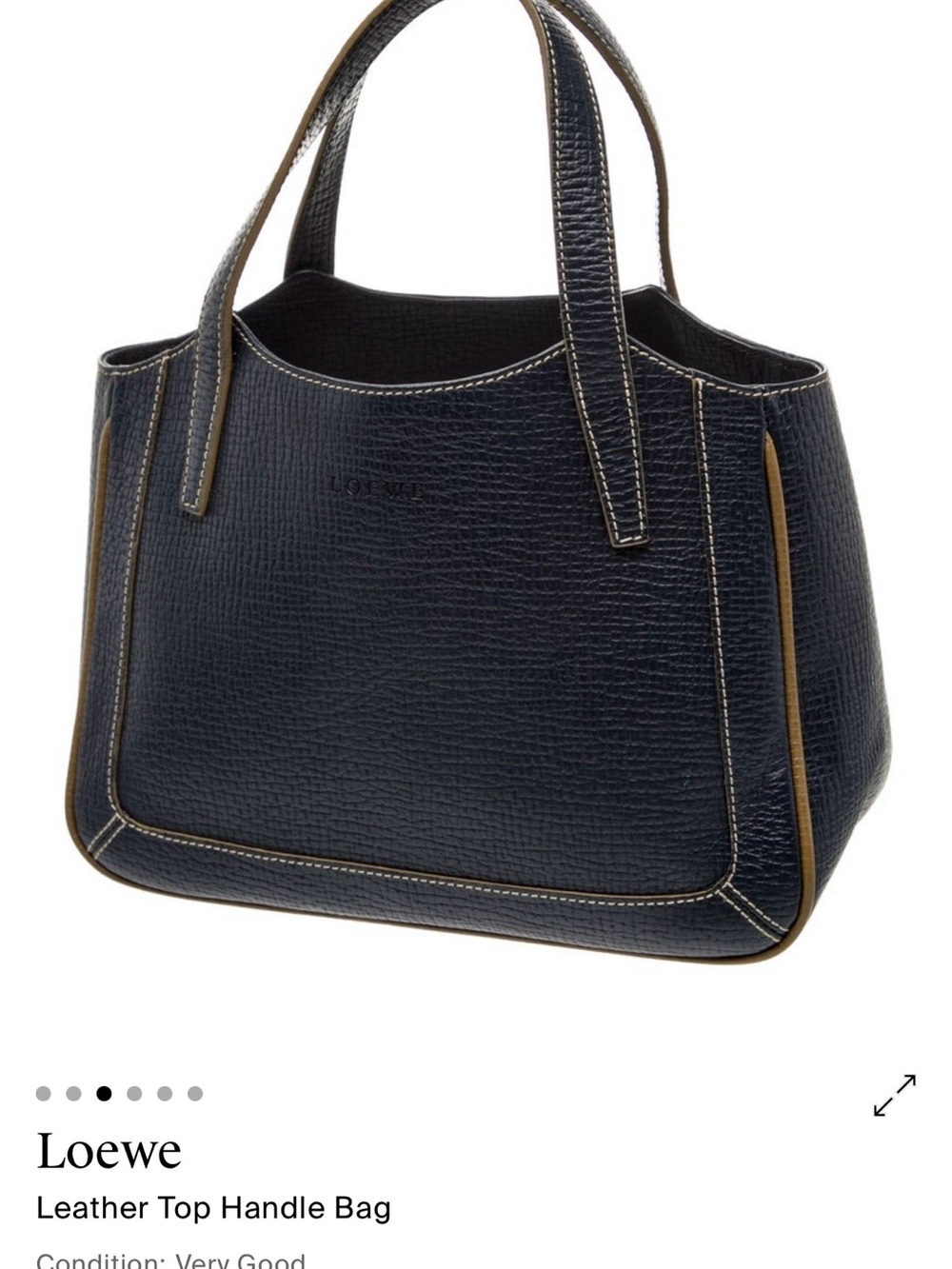 Loewe Navy Leather Tote with Tan Trim